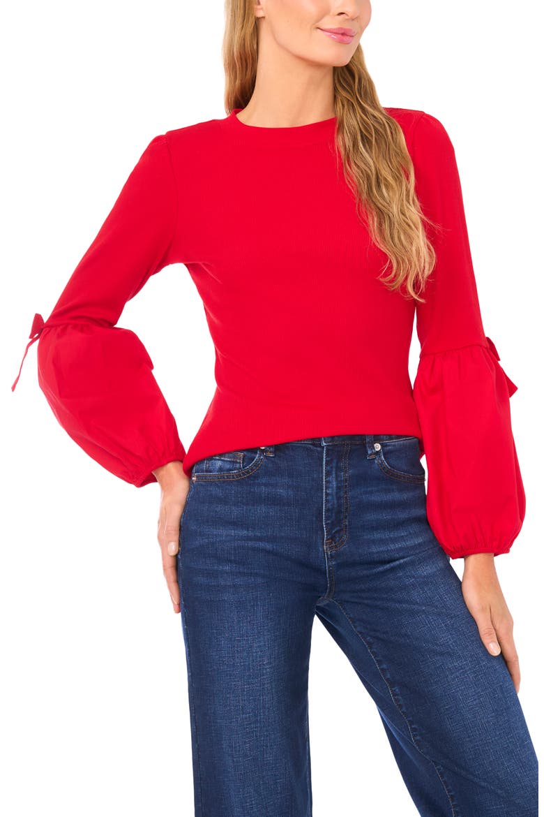 Mixed Media Layered Look Sweater, Main, color, STOPLIGHT RED