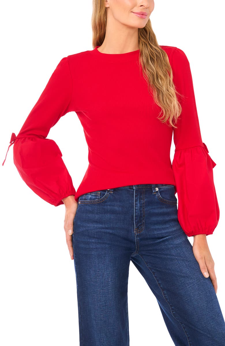 CeCe Mixed Media Layered Look Sweater, Main, color, Stoplight Red