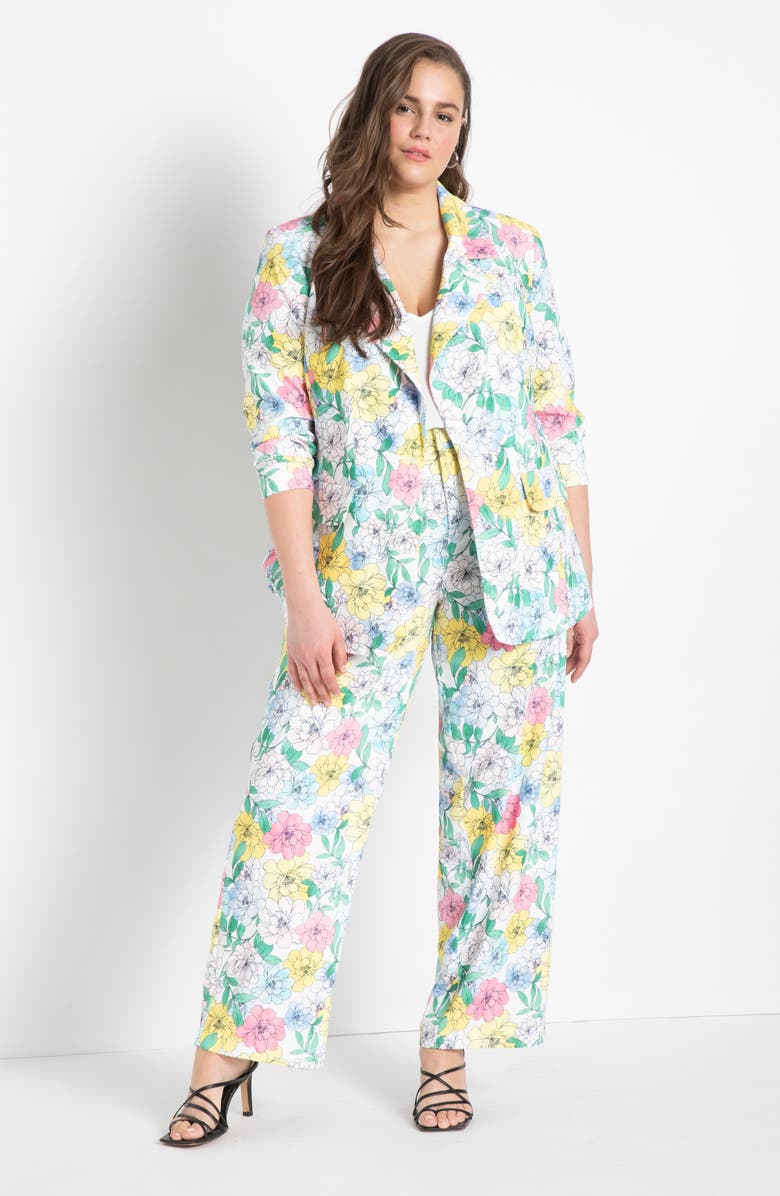 ELOQUII Floral Print One-Button Blazer, Alternate, color,