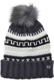 Ted Baker London Fair Isle Beanie with Faux Fur Pompom