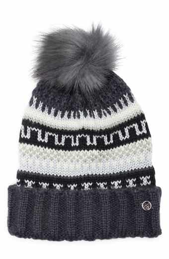 Ted Baker London Fair Isle Beanie with Faux Fur Pompom