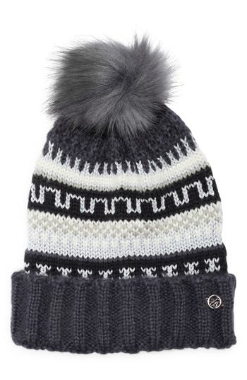 Ted Baker London Fair Isle Beanie With Faux Fur Pompom In Multi
