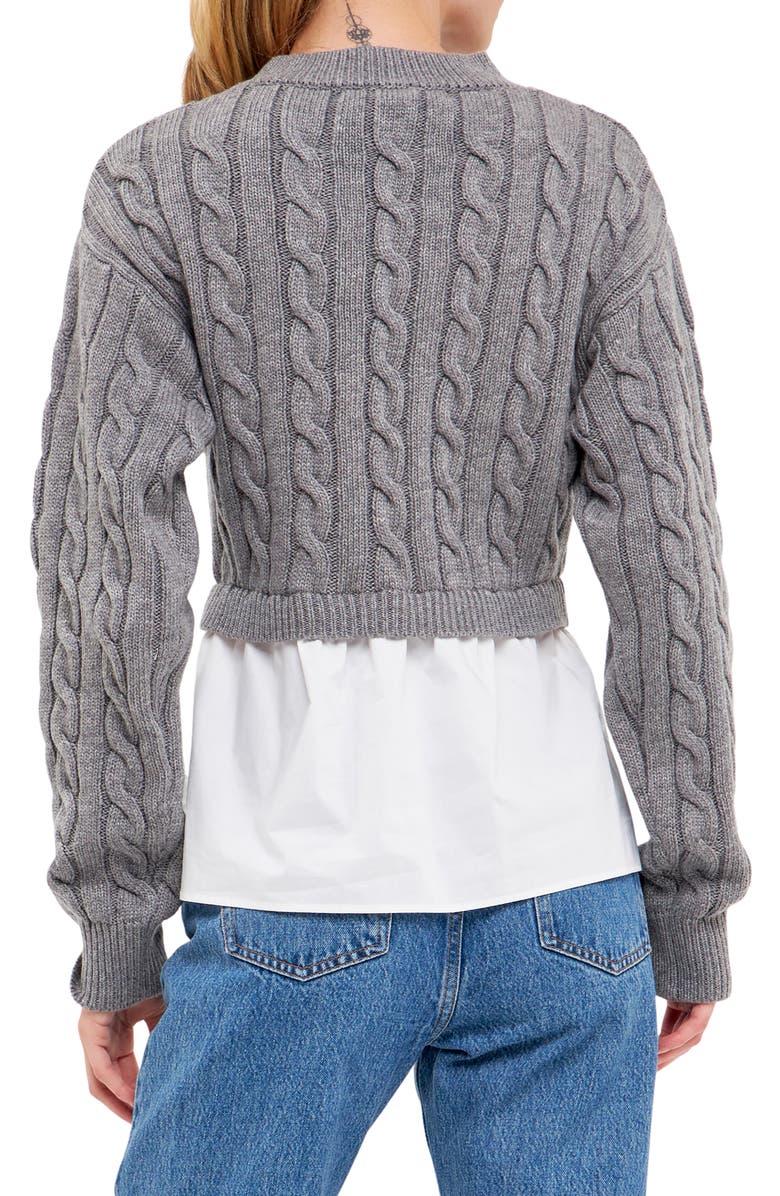 English Factory Layered Cable Sweater, Alternate, color, Grey
