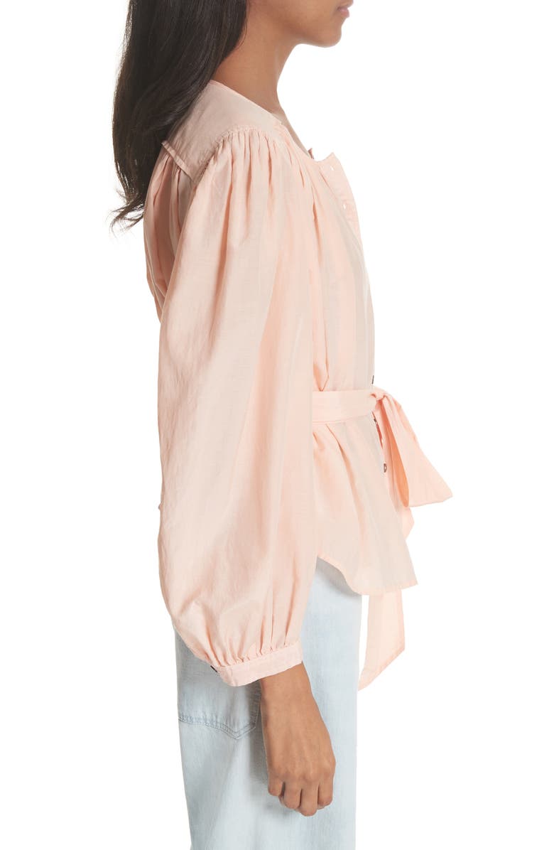 La Vie Rebecca Taylor Belted Cotton & Silk Top, Alternate, color, 