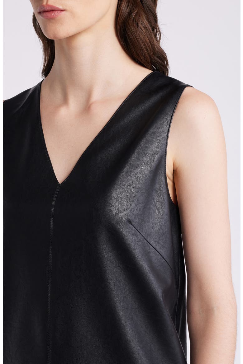Washed Faux Leather V-neck Dress, Alternate, color, BLACK