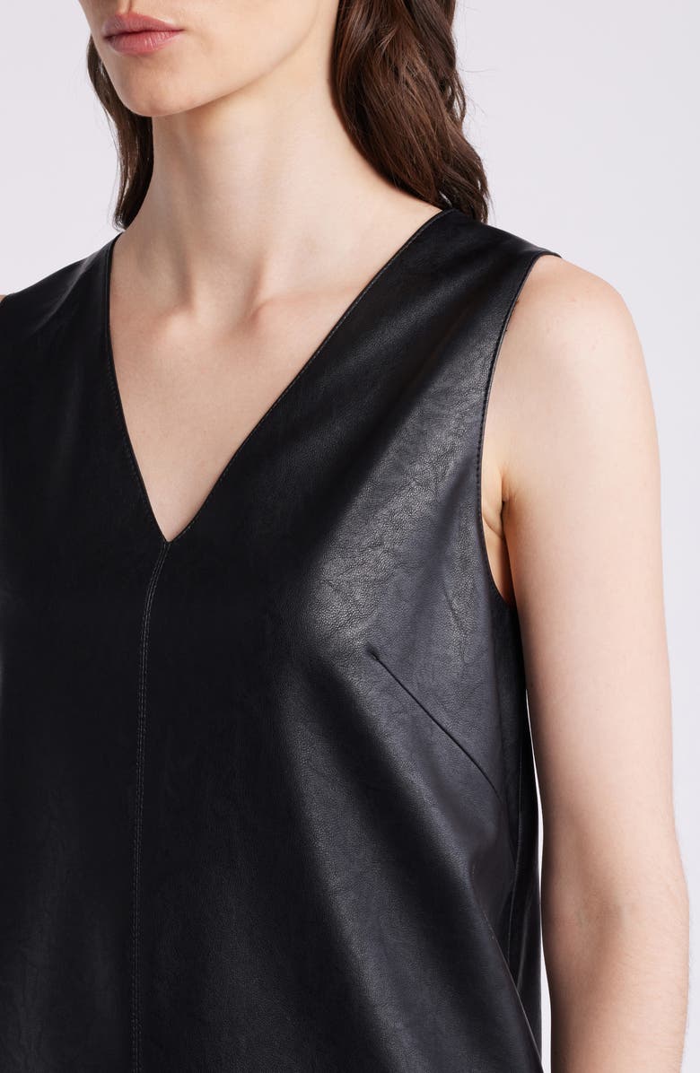 KOBI HALPERIN Washed Faux Leather V-neck Dress, Alternate, color, Black