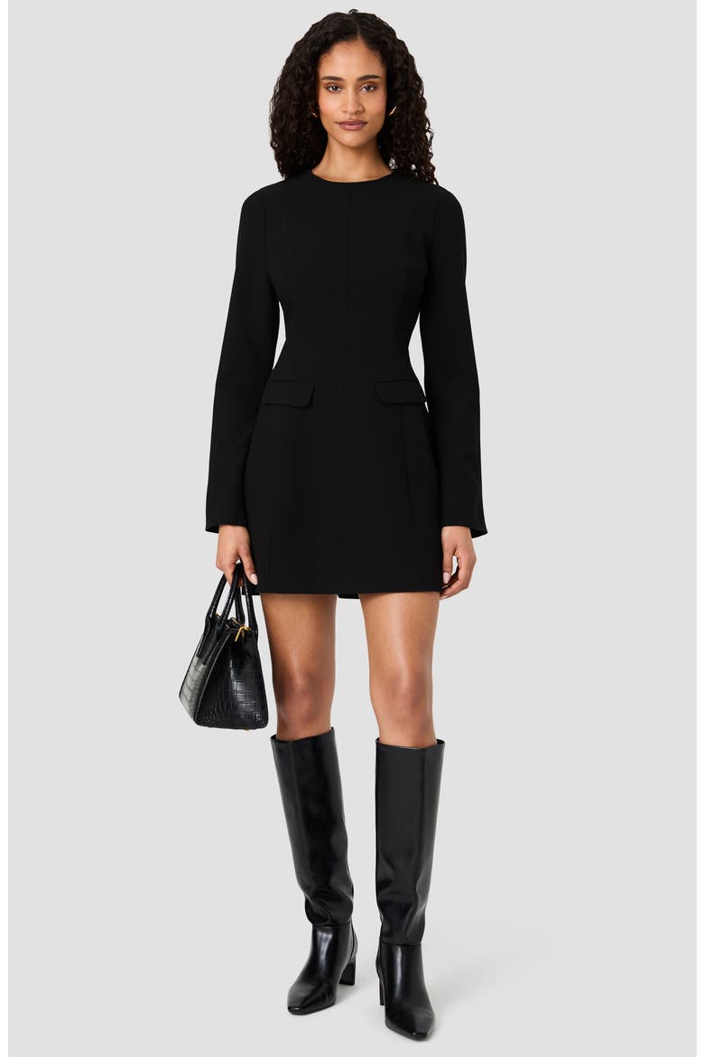 Azra Long Sleeve Twill Minidress, Alternate, color, BLACK
