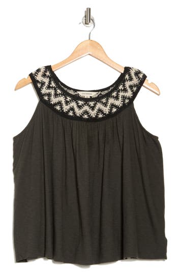 Lucky Brand Embroidered Round Neck Tank