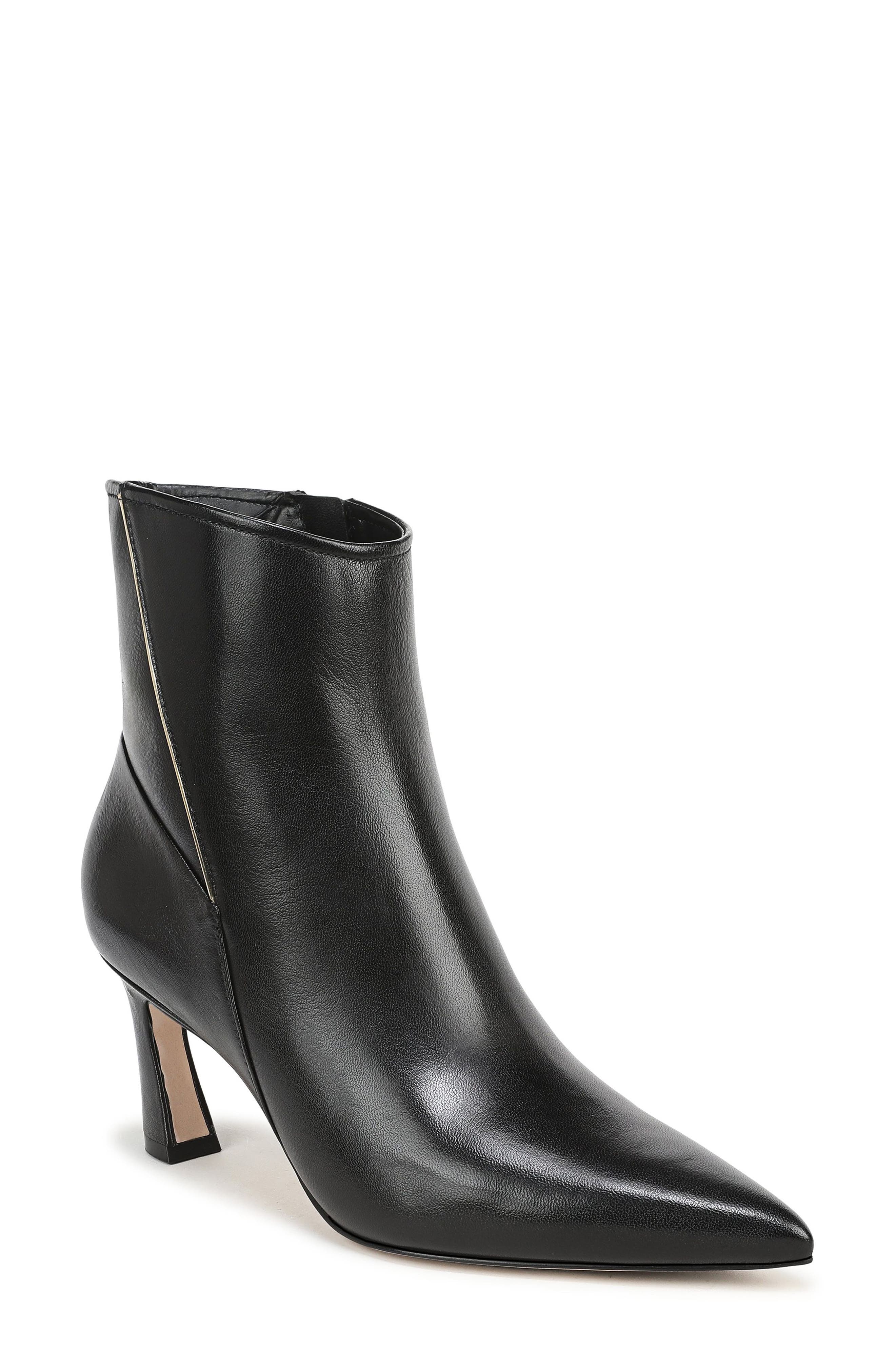 Eva Leather Pointed Toe Bootie, Main, color, BLACK LEATHER
