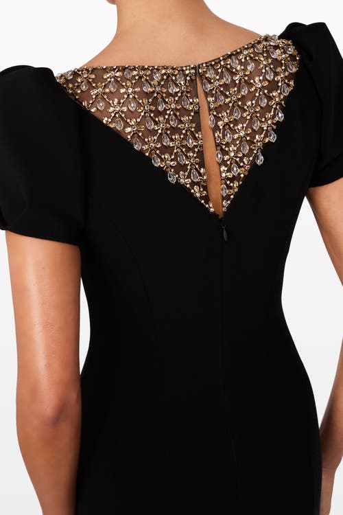 Jenny Packham Empress Puff-sleeve Crystal-embellished Maxi Dress In Black