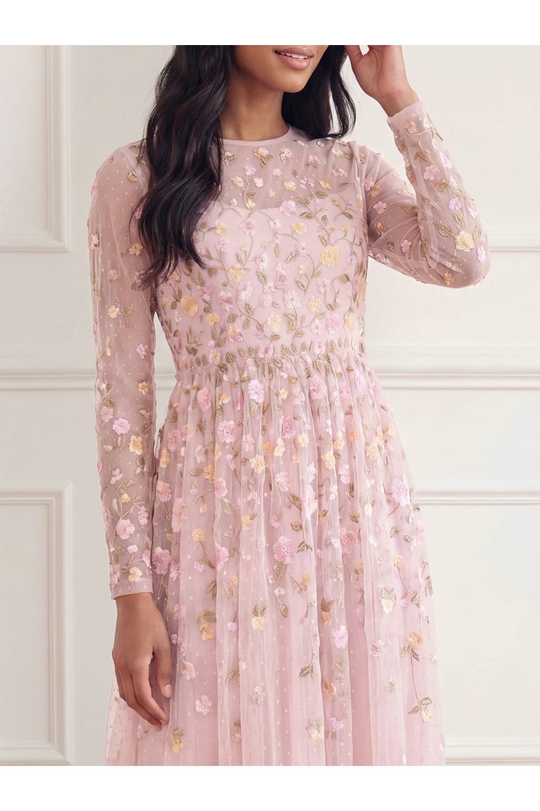 Trailing Roses Long Sleeve Maxi Gown, Alternate, color, Shell/Multi