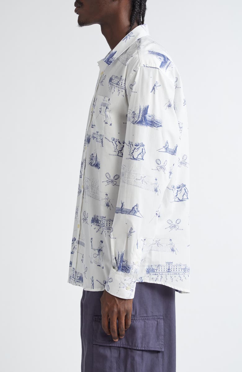 PALMES Tennis Print Cotton Poplin Button-Up Shirt, Alternate, color, White