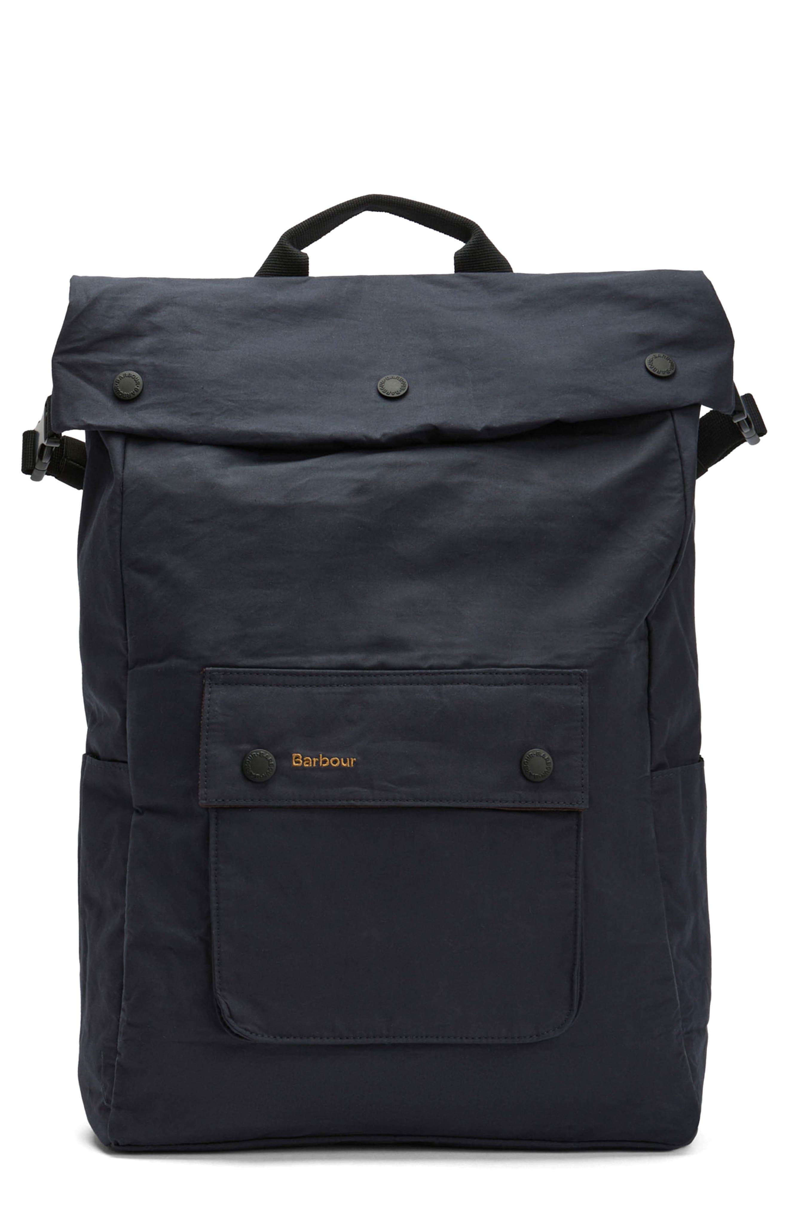 Barbour Transport Foldover Top Cotton Backpack, Main, color, Navy