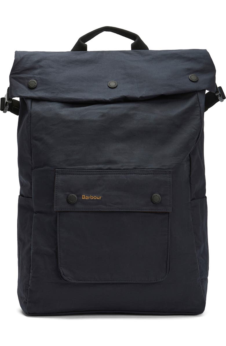 Barbour Transport Foldover Top Cotton Backpack, Main, color, Navy