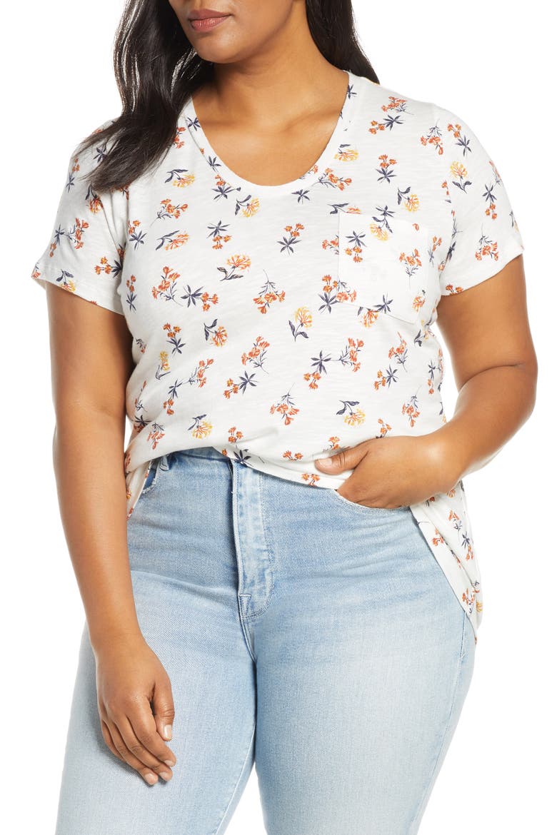 U-Neck T-Shirt, Main, color, IVORY C MULTI RUSTIC FLORAL