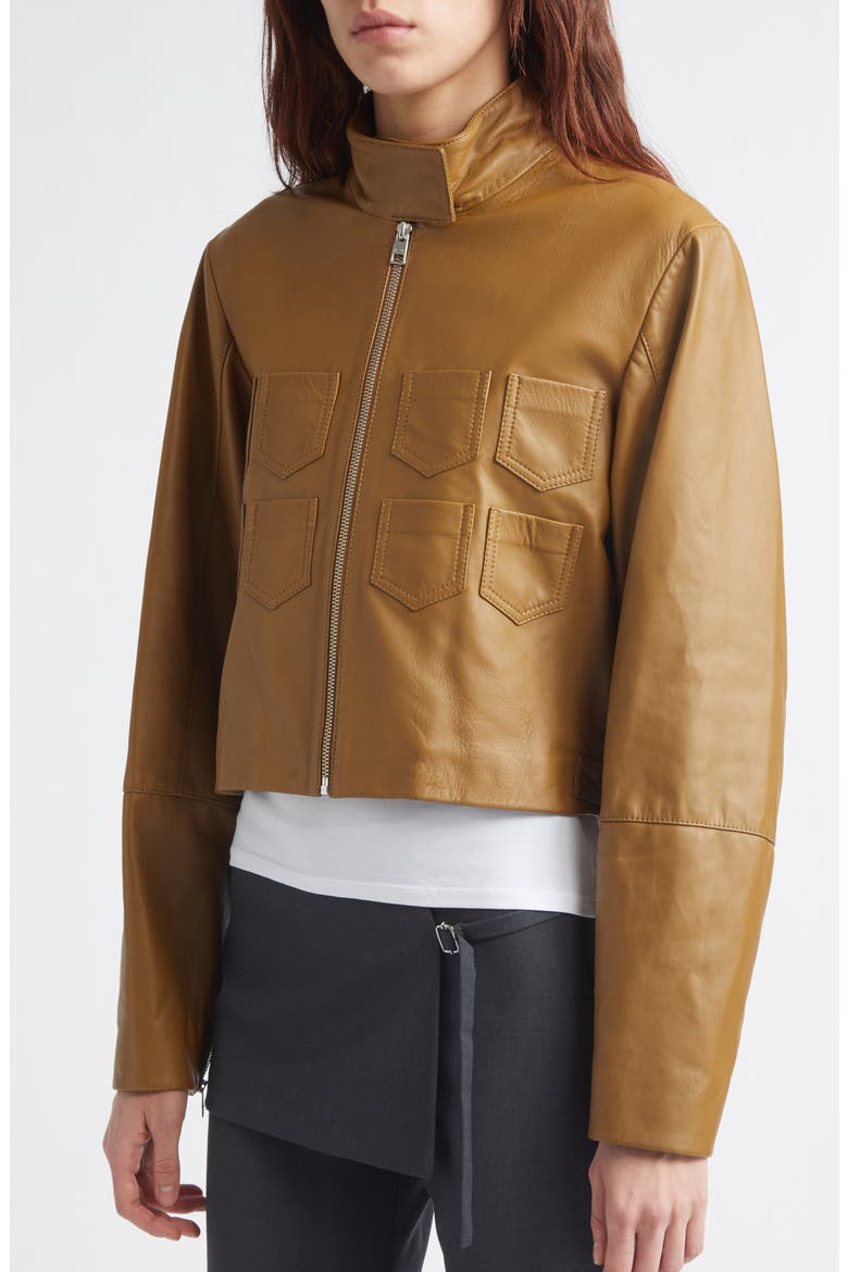 Aline Crop Leather Jacket, Alternate, color, 330 - BROWN