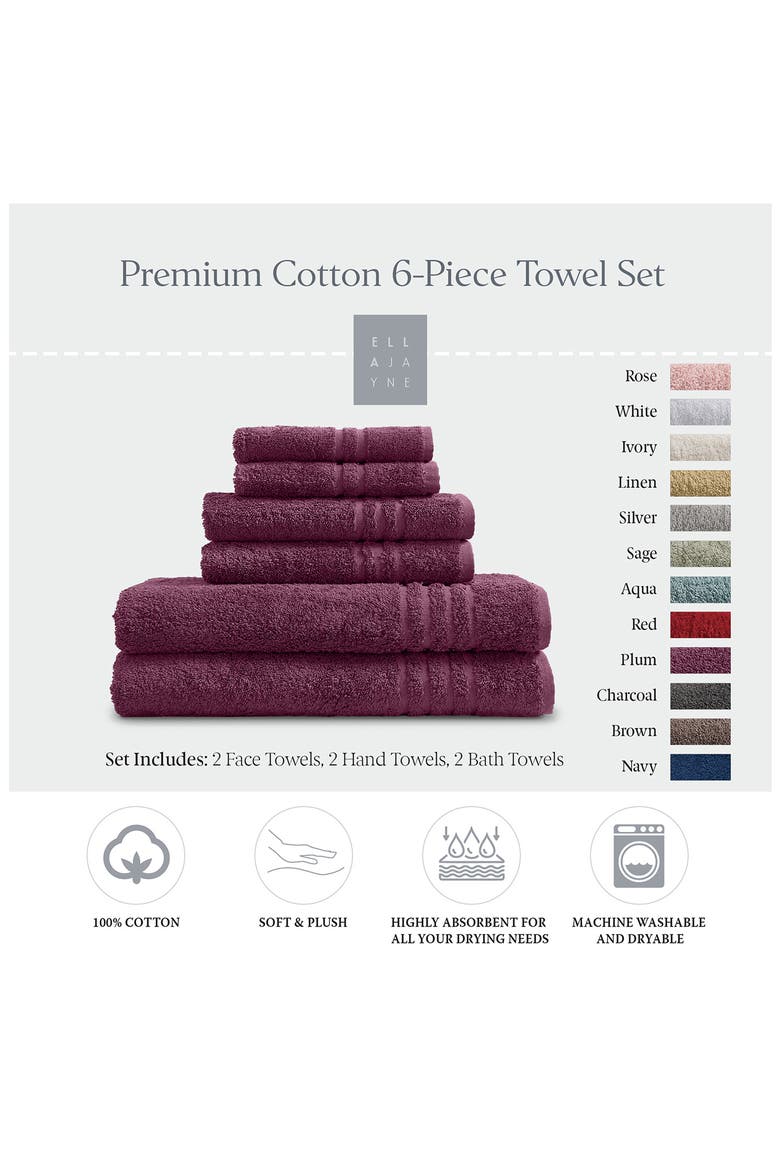 Ella Jayne Face-Hand-Body 6-Piece Towel Set, Alternate, color, PLUM