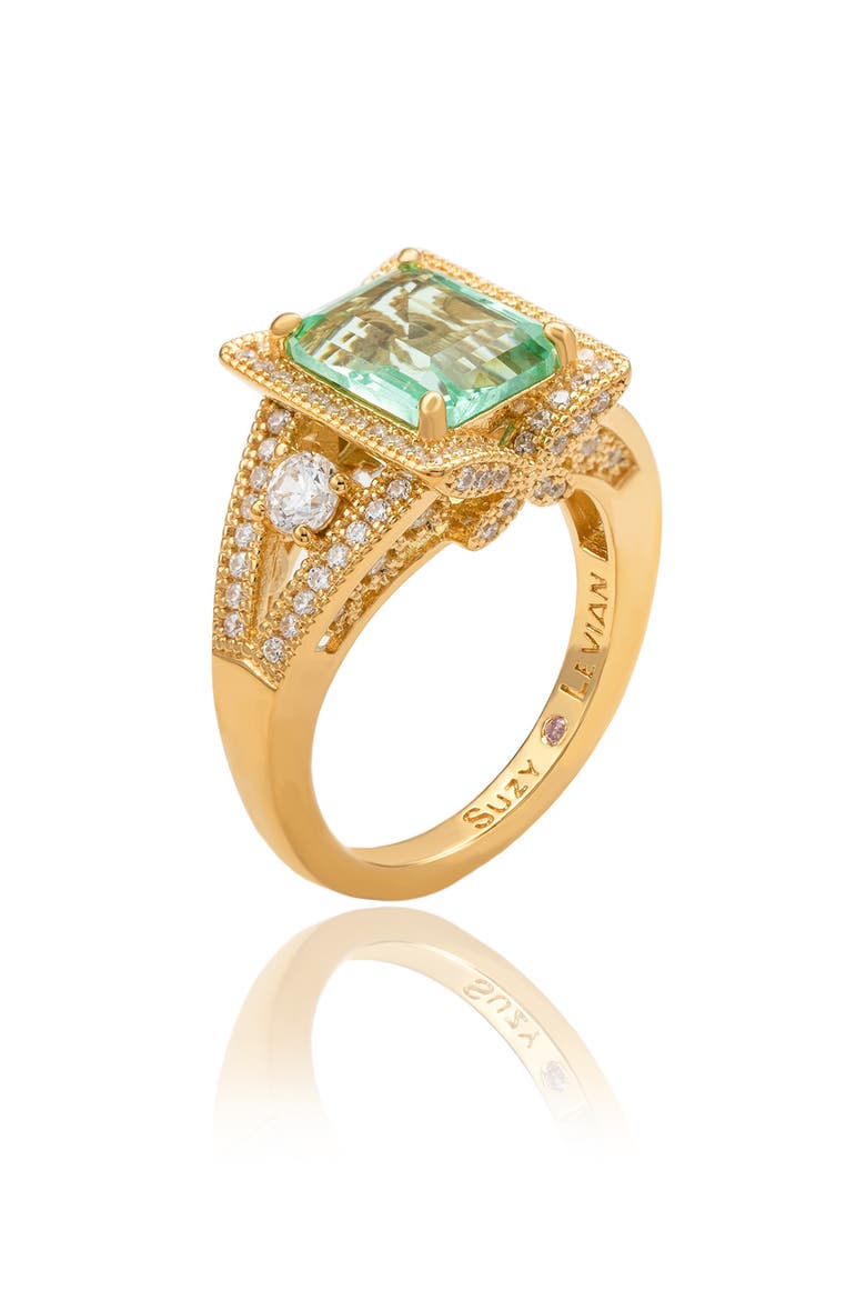 Asscher Cubic Zirconia Engagement Ring, Alternate, color, GREEN