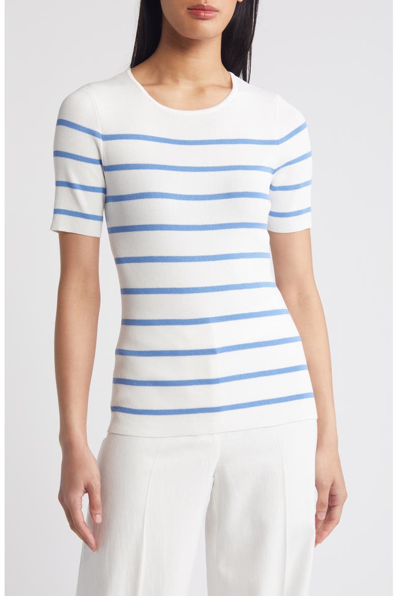 Stripe Short Sleeve Sweater, Main, color, IVORY SUMMER SKY
