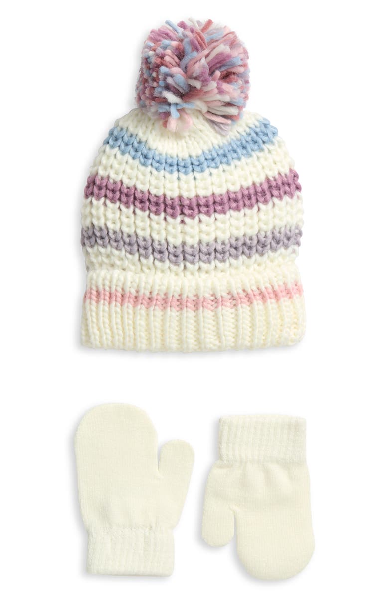 Capelli New York Pompom Beanie & Mittens Set, Main, color, Cool Combo 2