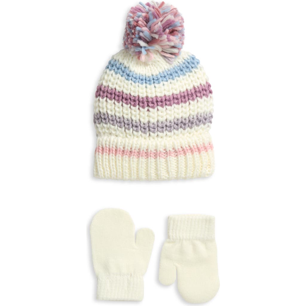Capelli New York Pompom Beanie & Mittens Set In Multi