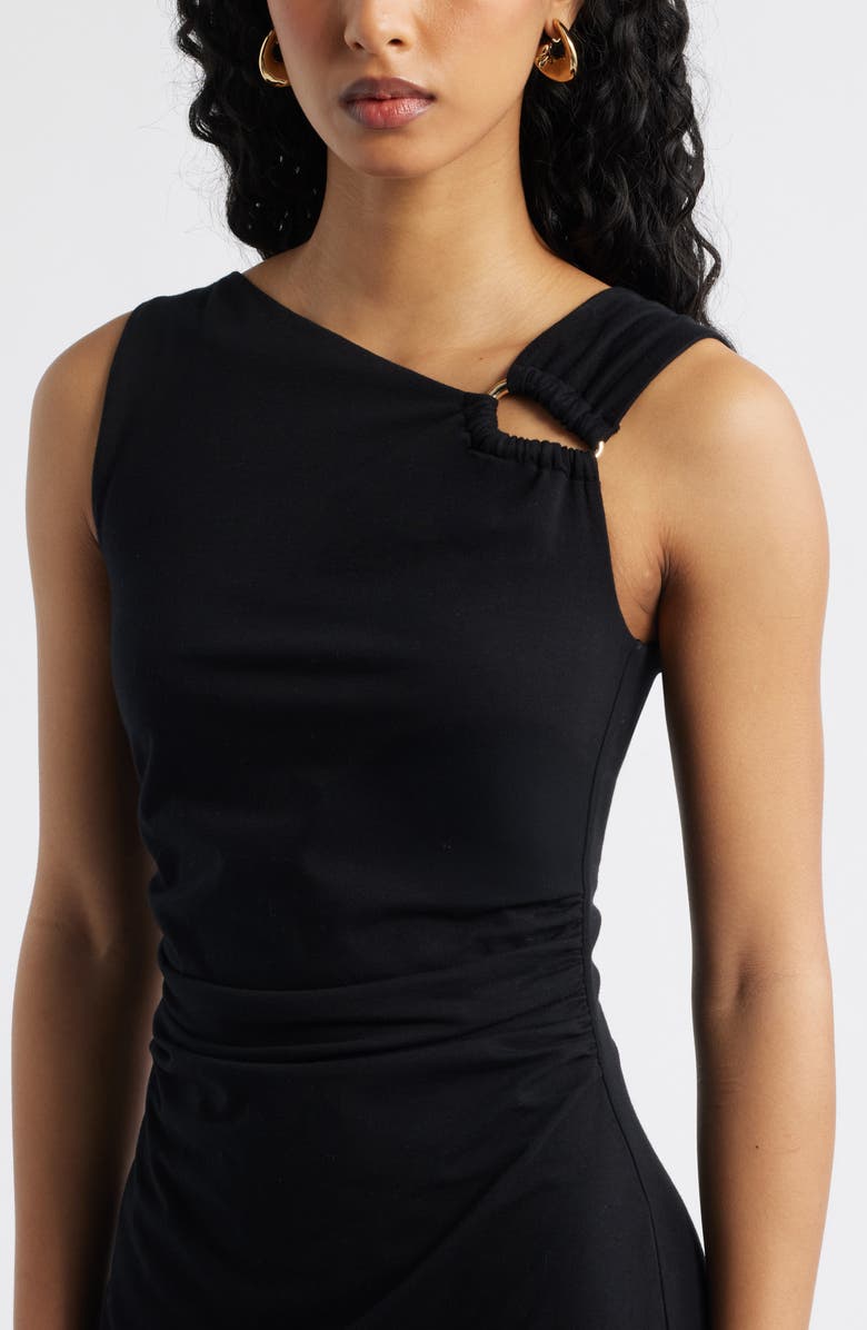 Open Edit Asymmetric Neck Midi Dress, Alternate, color, Black