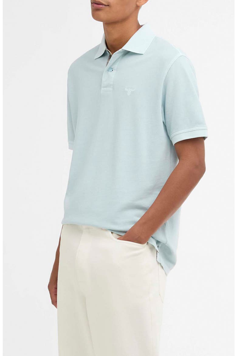 Tailored Fit Tartan Placket Cotton Piqué Polo, Alternate, color, WASHED SKY