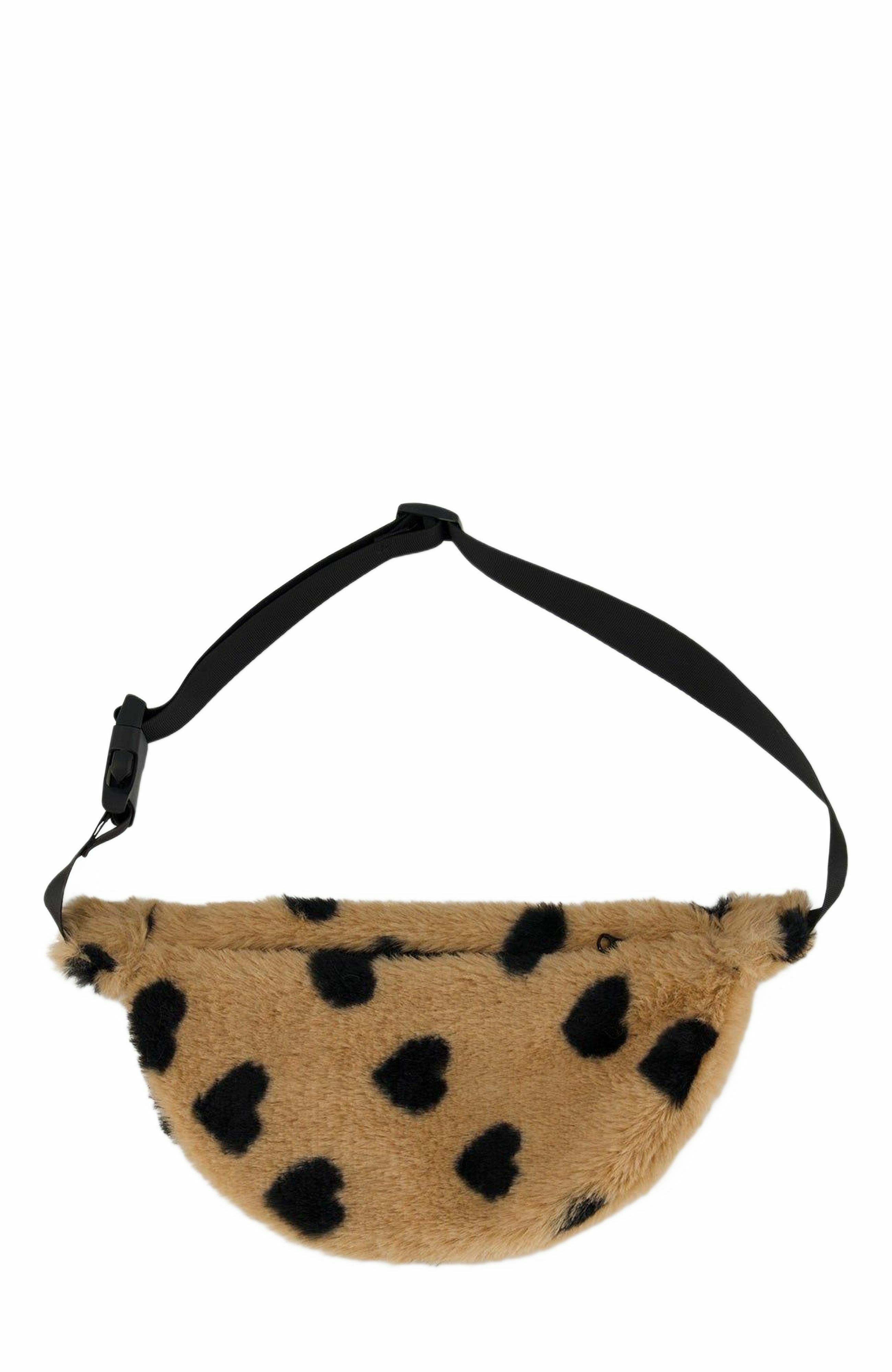 Deux par Deux Girl's Faux Fur Fanny Bag Caramel Printed Heart, Alternate, color, 