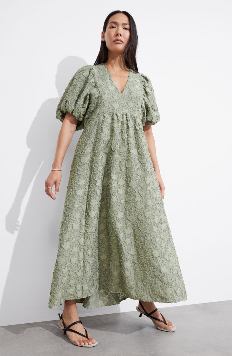 & Other Stories Textured Floral Puff Sleeve Jacquard Maxi Dress, Alternate, color, 