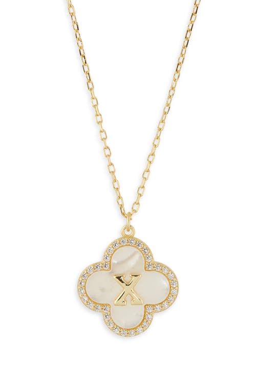 Argento Vivo Sterling Silver Clover Mother-of-pearl Initial Pendant Necklace In Gold