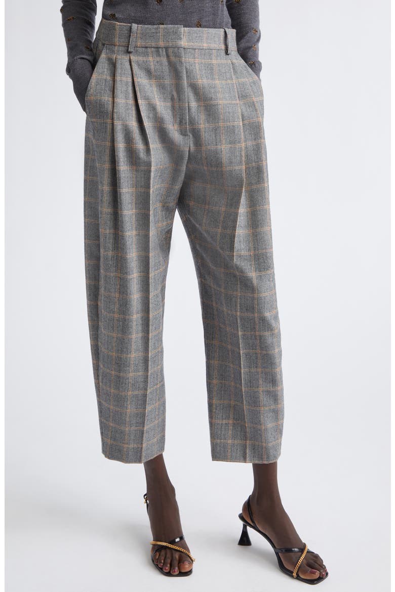 Pleated Check Wool Ankle Pants, Main, color, GREY MELANGE