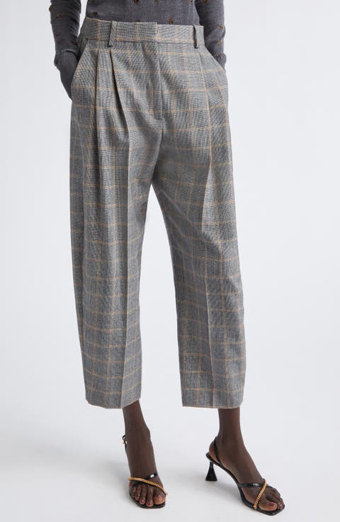 Pleated Check Wool Ankle Pants
