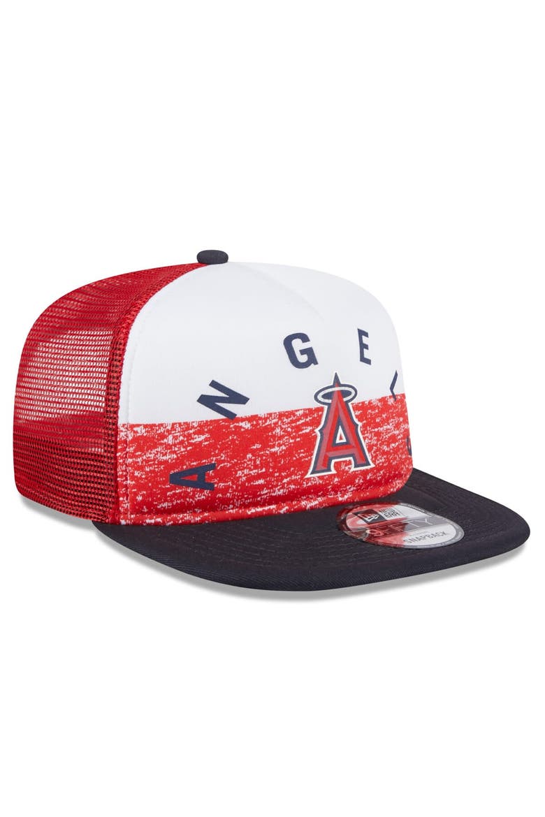 Men's New Era White/Red Los Angeles Angels Team Foam Front A-Frame Trucker 9FIFTY Snapback Hat, Alternate, color, White