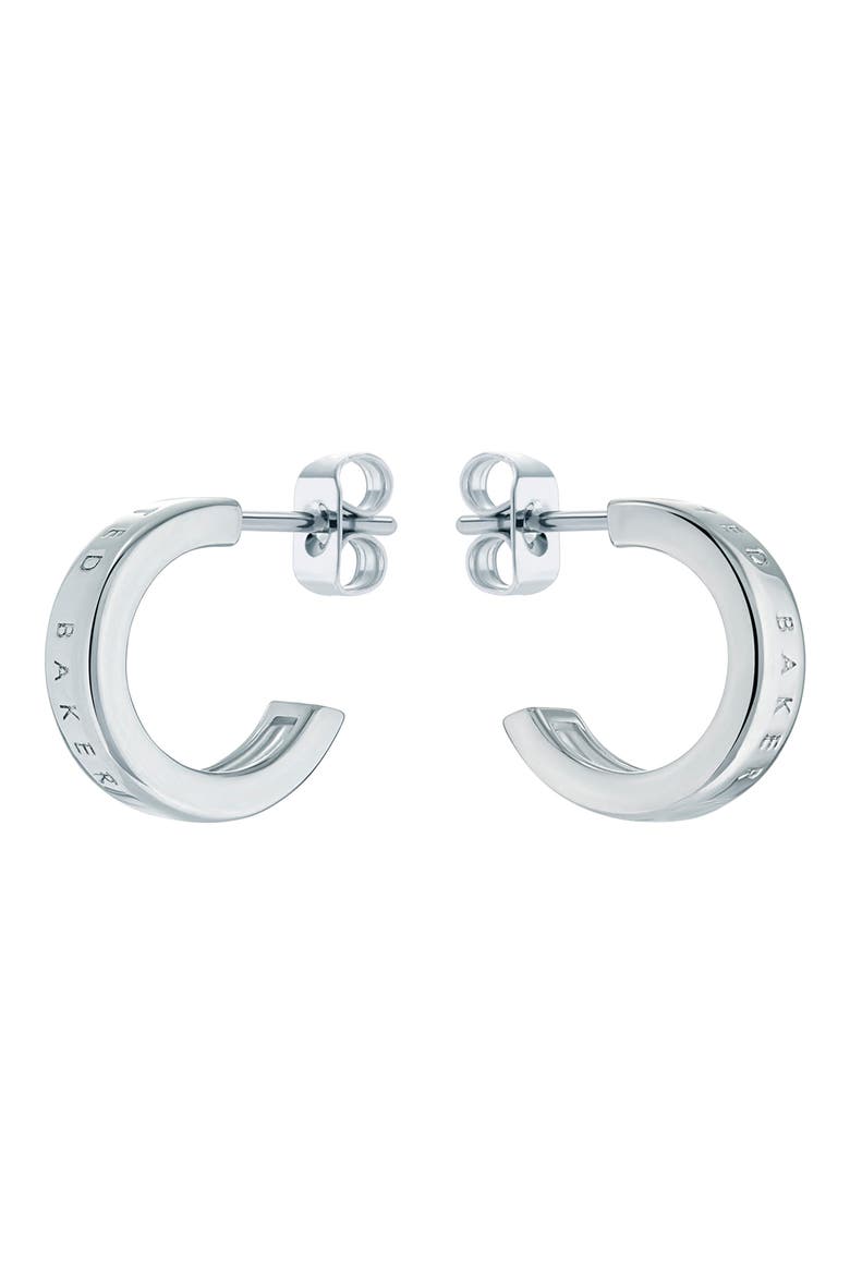 Helanna Nano Logo Huggie Hoop Earrings, Alternate, color, SILVER TONE