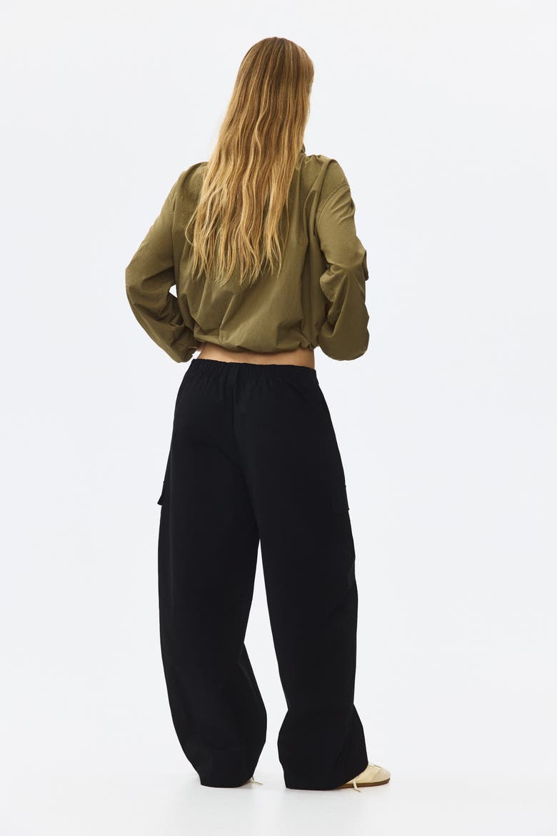 Barrel-leg Cargo Pants, Alternate, color, Black