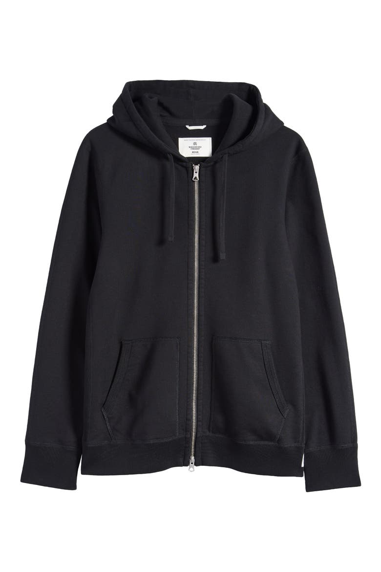 Midweight Terry Slim Zip Hoodie, Alternate, color, BLACK