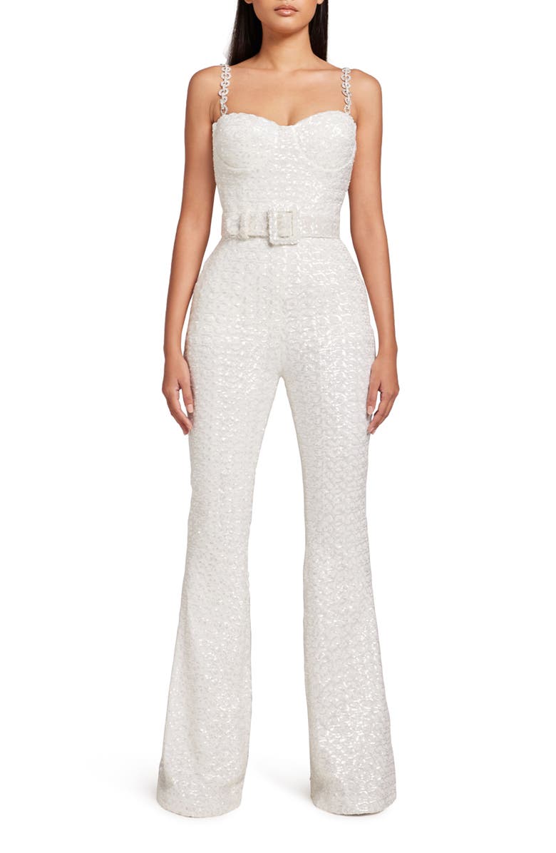 NADINE MERABI Lucinda Sequin Sleeveless Jumpsuit, Main, color, White