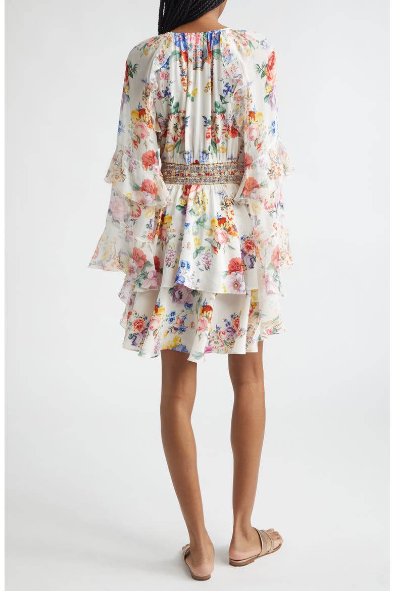 I Left My Heart in Granada Print Long Sleeve Tiered Ruffle Silk Minidress, Alternate, color, I LEFT MY HEART IN GRANADA