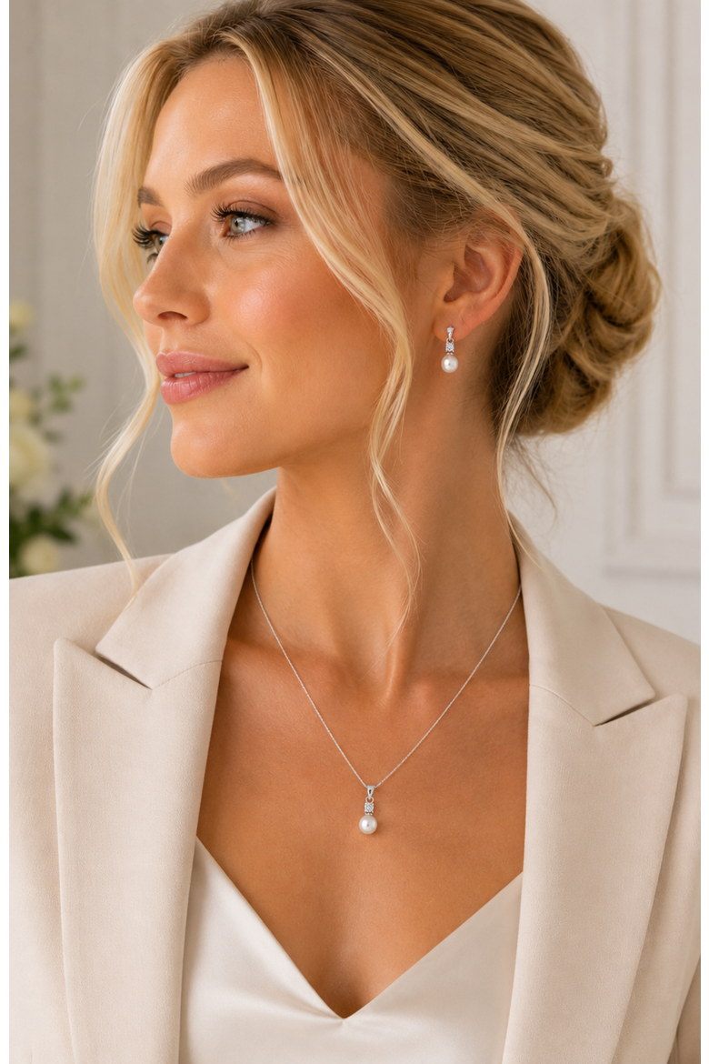 Gold-Plated Cubic Zirconia Faux Pearl Pendant Necklace, Alternate, color, Silver