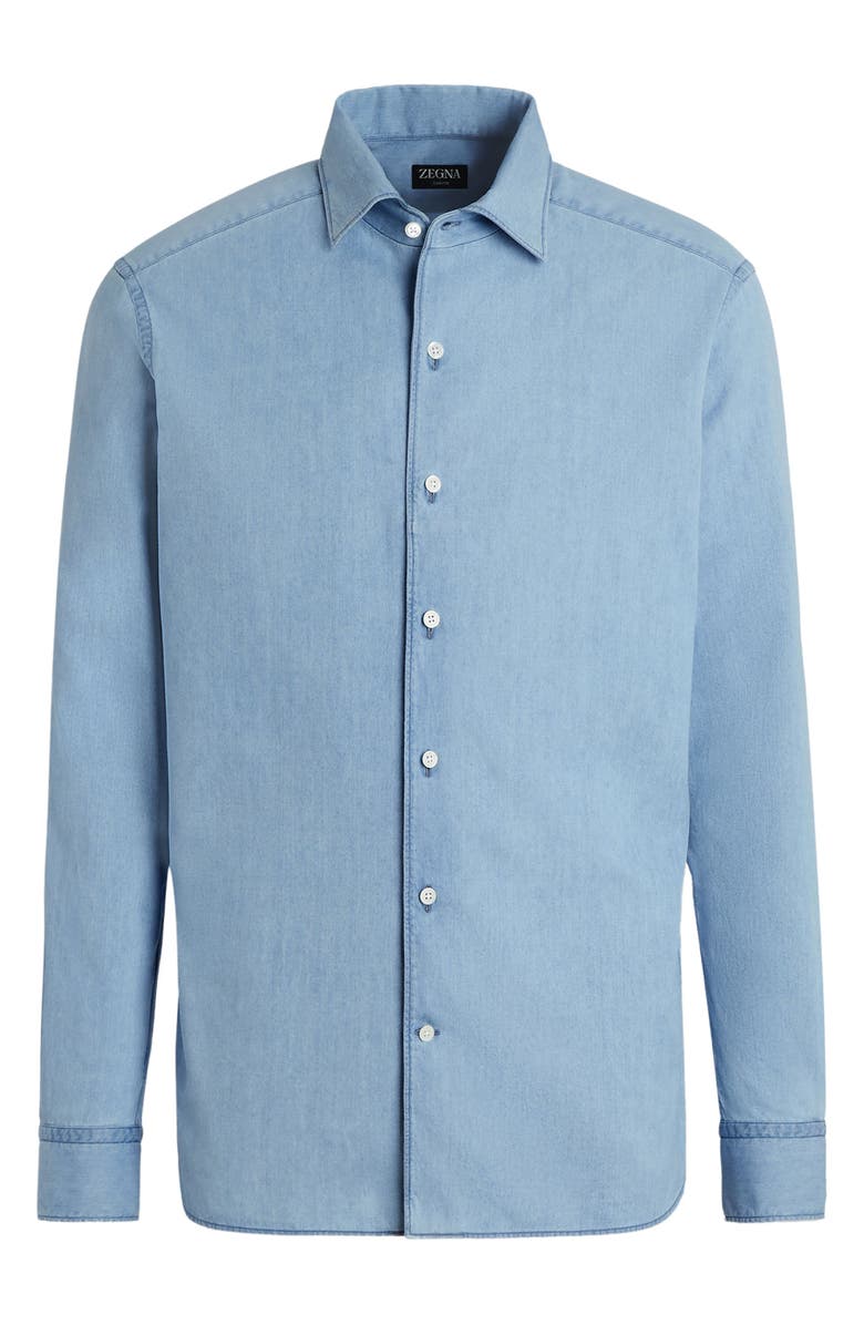 ZEGNA Cashco Cotton & Cashmere Denim Button-Up Shirt, Alternate, color, Ghiaccio