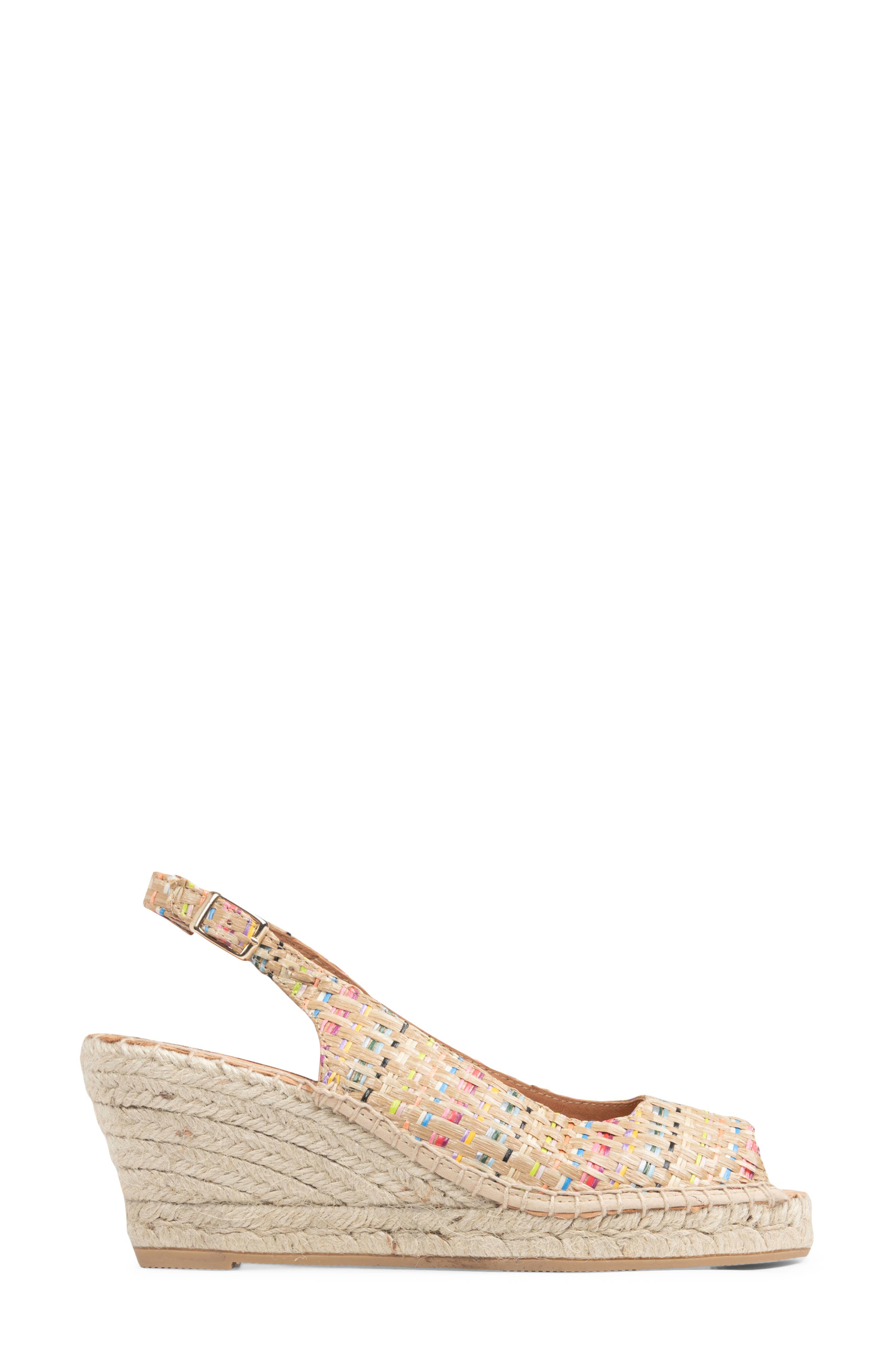 Peyton Slingback Espadrille Peep Toe Platform Wedge Sandal, Alternate, color, RAFFIA RAINBOW