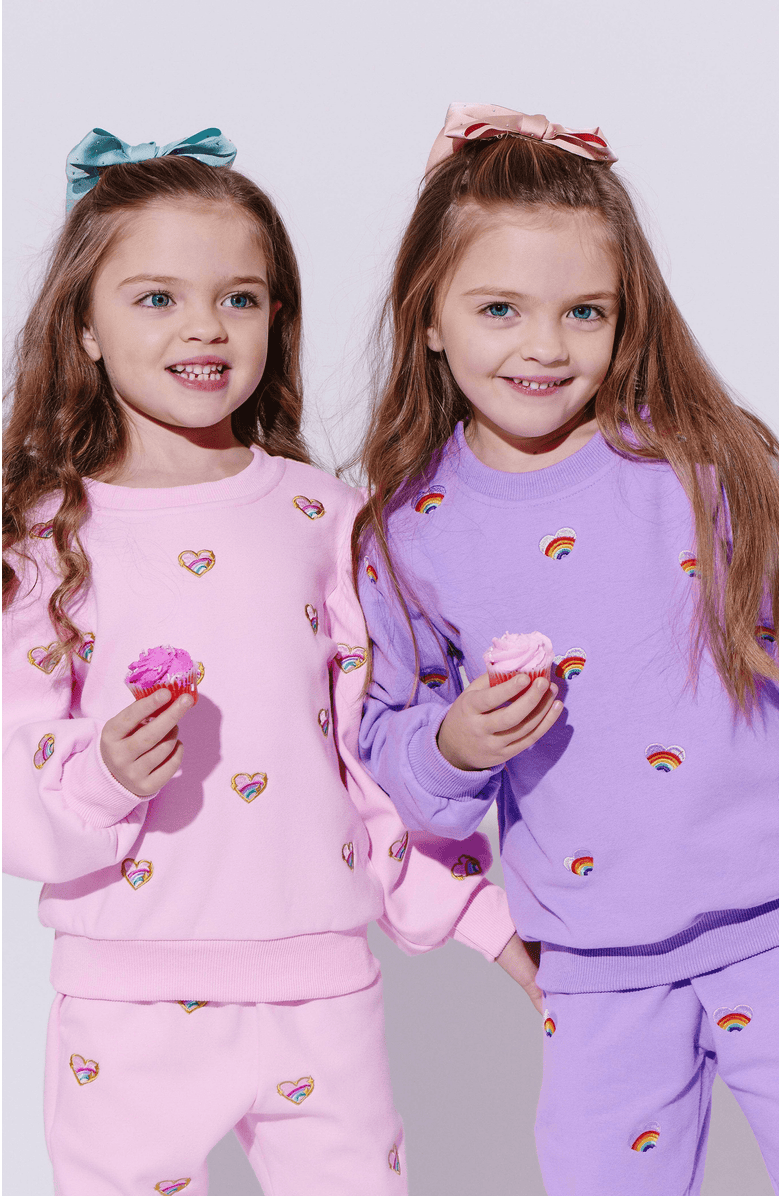 Lola + The Boys Embroidered Heart All Over Set, Alternate, color, Pink