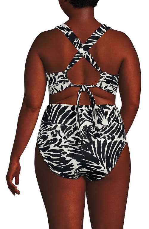 Lands' End Plus Size V-neck Tankini And High Waisted Bottom Swimsuit Set In Black/egret White Leaf Scroll