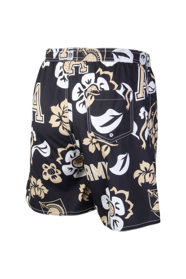 Men's Wes & Willy Black Army Black Knights Floral Volley Logo Swim Trunks, Alternate, color, Black