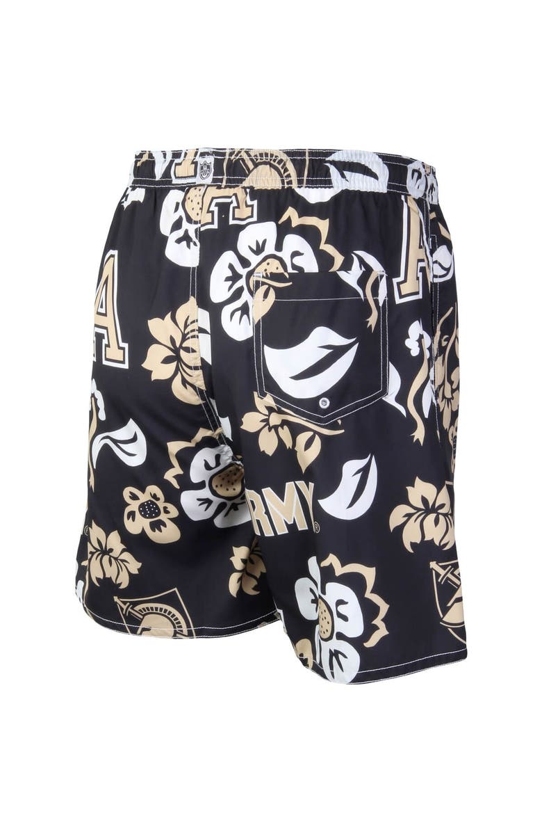 Wes & Willy Men's Wes & Willy Black Army Black Knights Floral Volley Logo Swim Trunks, Alternate, color, Black