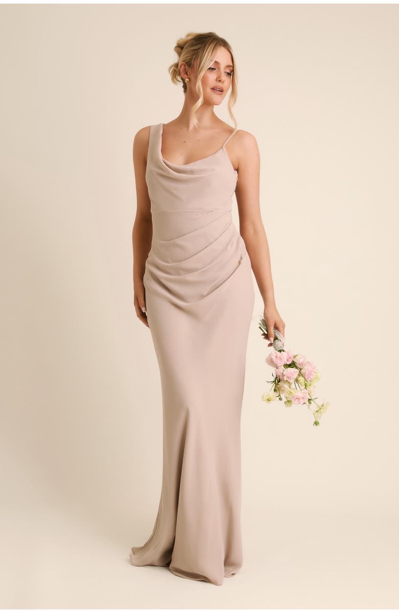 Six Stories Cowl Front Chiffon Bridesmaid Dress, Main, color, Truffle