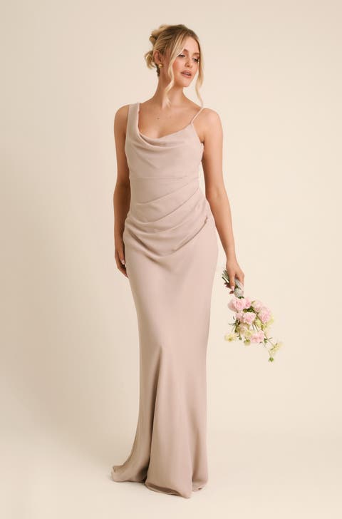 Cowl Front Chiffon Bridesmaid Dress