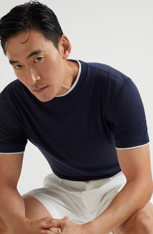 Brunello Cucinelli Men Silk And Cotton Jersey Crew-neck T-shirt With Faux-layering In Cobalt