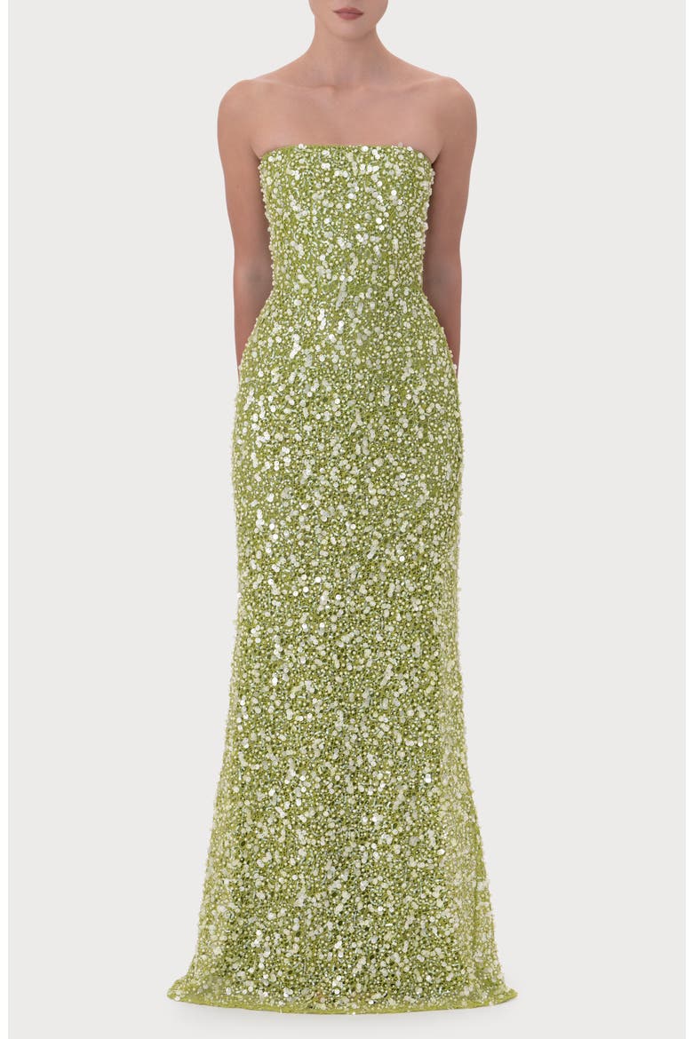 Courtney Beaded & Sequin Strapless Gown, Main, color, GREEN EMERALD