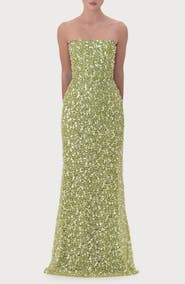 SAU LEE Courtney Beaded & Sequin Strapless Gown